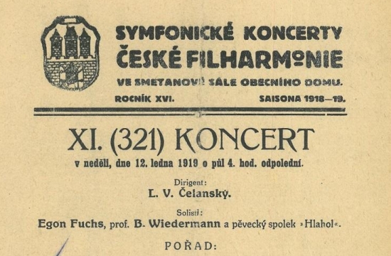 Program koncertu – Česká rhapsodie, premiéra 12. ledna 1919