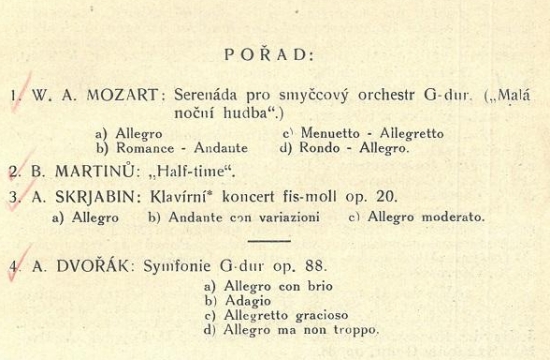 Program koncertu – Half-time, premiéra 7. prosince 1924