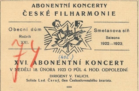 Program koncertu – Míjející půlnoc a Modrá hodina, premiéra 18. února 1923