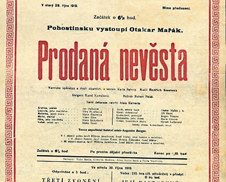 Reklamní cedule Prodaná nevěsta 29. 10. 1918, Otakar Mařák - Reprodukce pochází ze sbírek Národního muzea – Muzea Bedřicha Smetany (č. př. F 68)