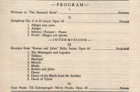 The programme of the orchestra's first ever US concert in Brooklyn, 9 October 1965