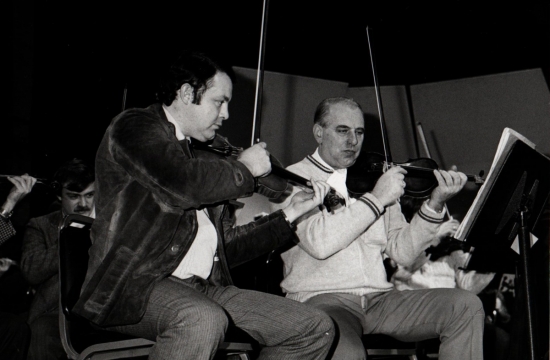 Two orchestra members, Petr Kristian and Rudolf Novosad, playing in Carnegie Hall in 1981